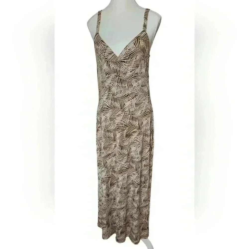 Dress Barn Brown Leaf Print Size 8 Maxi Dress 👗
